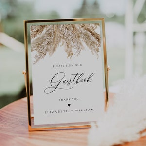 Melden Sie sich unser Gästebuch Zeichen druckbare, Pampasgras Gästebuch Zeichen Instant Download Vorlage, Boho Dusche Hochzeit Herbst Boho, CORJL