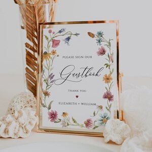 Wildflower Wedding Guestbook sign template, Floral Sign Our Guest book, Editable Printable Instant Download table sign, CORJL