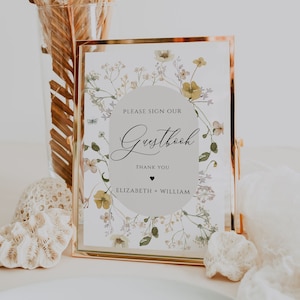 Boho Wildflower Wedding Guestbook sign template, Floral Sign Our Guest book, Editable Printable Instant Download table sign, CORJL