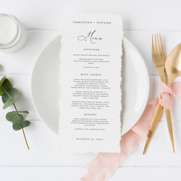 4x9 Printable Menu Card, Minimalist Wedding menu, Bridal Shower Brunch Dinner Instant DOWNLOAD, Printable Editable Template, CORJL