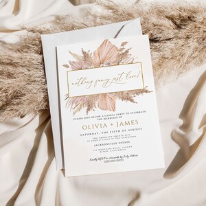 Convite para casamento com capim-dos-pampas, nada extravagante, apenas amor, cartão "We Eloped", convite para recepção de casamento para impressão, convite boho faça você mesmo