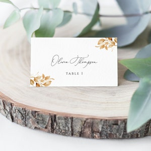 Plantilla rústica para tarjeta de lugar de otoño, tarjeta de lugar para boda imprimible, texto editable, caligrafía moderna plana y plegada, PL11