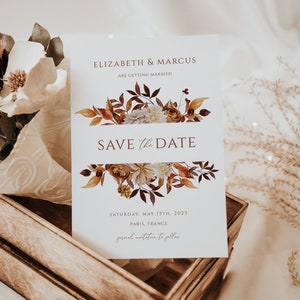Modèle modifiable automne rustique, réservez votre date, faire-part automne réservez votre date, téléchargement immédiat, invitation imprimable bohème, feuilles d'automne florales