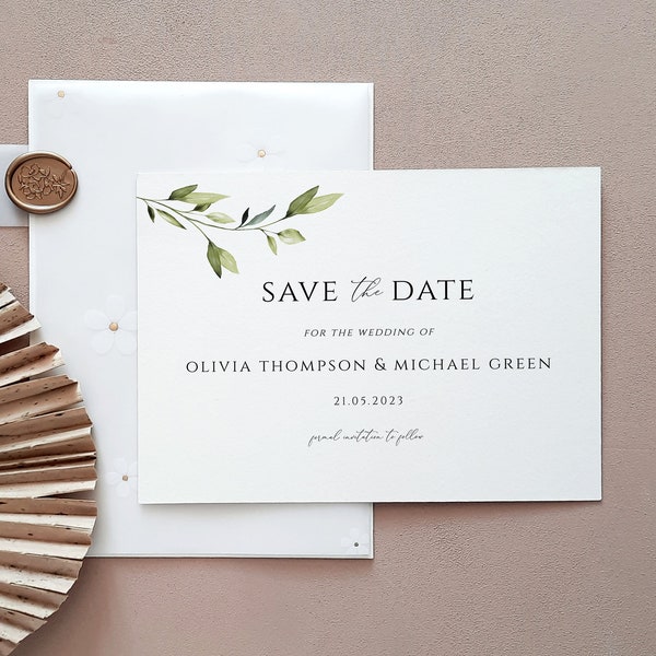 Greenery Save the date wedding invitation, Date Announcement card template, Reception invitation template, Digital download, SD16