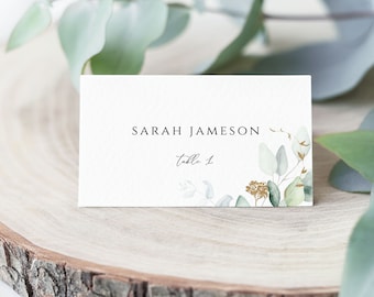 Greenery Wedding Place Card Template, Editable Printable (Instant Download)
