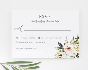 Minimalist Floral RSVP Card Template - Instant Download - DIY Wedding Stationery - Editable Kindly Reply card template, Edit with CORJL