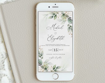 Greenery Wedding Evite Template, Electronic Invitation (Digital Download)