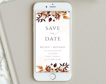Autumn Wedding Save the Date Evite, Fall Leaves Design (Digital Download)