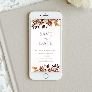 Fall Autumn Wedding Electronic E-vite, Smartphone Save the Date invitation, Instant Download, Digital Evite, Autumn leaves, CORJL