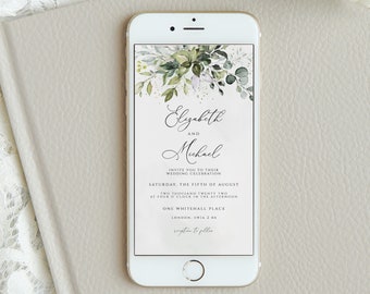 Greenery Boho Wedding Evite, Smartphone Digital invitation, Electronic invite, Editable Instant Download, Evite template, CORJL