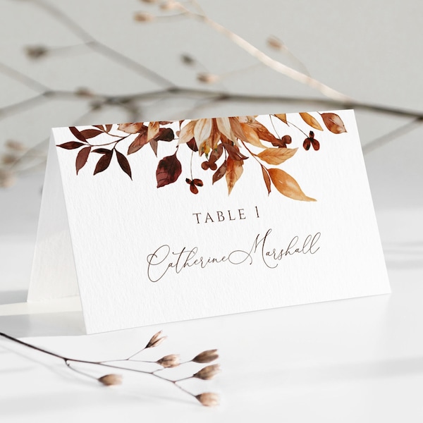 Fall Table Name Cards, Rustic Name Signs, Autumn Wedding Table Signs, Rust Place Cards Template Orange Burnt,Editable Printable,DIY, CORJL,