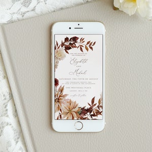 Herfst bruiloft elektronische e-vite, herfst smartphone uitnodiging, boho invite, instant download, bewerkbare uitnodiging voor sms iphone, CORJL