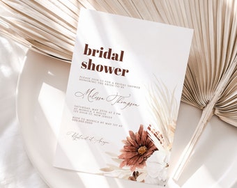 Boho Floral Bridal Shower Invitation, Bohemian Bridal Shower Invite, Boho Editable Printable Bridal shower template, DIY Instant Download
