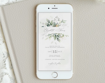 Greenery Wedding Electronic Invitation, Boho Evite Template (Digital Download)