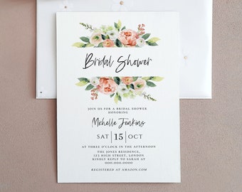 Floral Bridal Shower Invitation Template, Editable Printable Card (CORJL)
