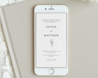 Minimalist Wedding E-vite Template, Modern Smartphone Invitation (Digital)
