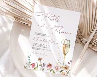 Invito per addio al nubilato con motivo floreale, elegante e personalizzato (biglietto stampabile e modificabile)