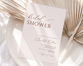 Minimalist Bridal Shower Invitation, Beige Template (DIY Instant Download)