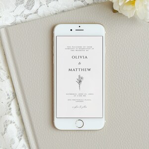 Invitación de boda sencilla para smartphone, invitación electrónica minimalista moderna, narciso, plantilla de invitación de boda editable, invitación digital, CORJL