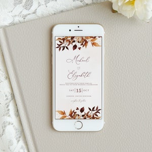 Herfst bruiloft elektronische e-vite, herfst smartphone uitnodiging, boho invite, instant download, bewerkbare uitnodiging voor sms iphone, CORJL