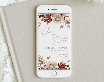 Fall Autumn Wedding Electronic E-vite, Smartphone Save the Date invitation, Instant Download, Digital Evite, Autumn leaves, CORJL