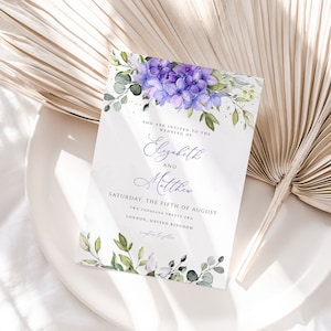 Lilac Greenery Wedding Invitation, Lavender editable template, Purple Floral Wedding invite Template Download, Date Announcement DIY, CORJL