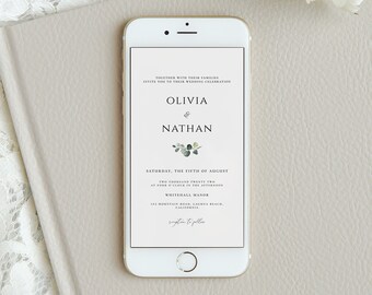 Eucalyptus Wedding E-vite, Greenery Leaf, Editable Phone Template (Digital Download)