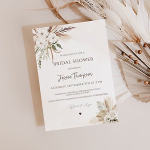 Boho Floral Bridal Shower Invitation, Bohemian Bridal Shower Invite, Boho Editable Printable Bridal shower template, DIY Instant Download