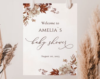 Autumn Baby Shower Welcome Sign Template, Fall Leaves Printable (Digital Download)