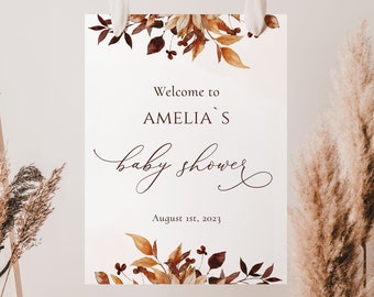 Autumn Leaves Baby Shower Welcome Sign Template (Digital Download)