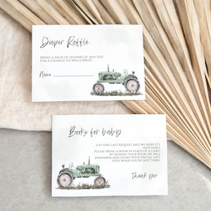 Tractor Baby Shower Diaper Raffle, Books for Baby, Digital Download Green Tractor Watercolor, Editable DIY Edit Yourself Farm Country, CORJL