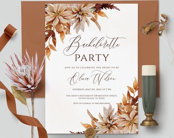 Autumn Bachelorette Party Invitation template, Fall Bridal Shower invite, Printable Bachelorette Weekend Invitation, Editable Hen Party