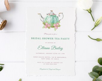 Bridal Shower Tea Party Invitation Template, Editable Floral Invite (Digital Download)
