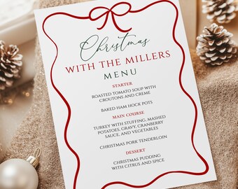 Christmas Menu Template, Editable Holiday Party Invite (Digital Download)