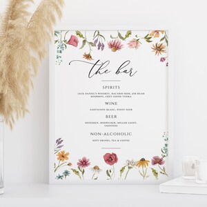 Modèle de plaque de mariage fleurs sauvages 8 x 10", panneau de menu estival floral, téléchargement immédiat, panneau de boissons de mariage, modèle modifiable, CORJL