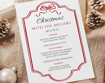 Christmas Menu Template, Editable Holiday Party Invite (Digital Download)