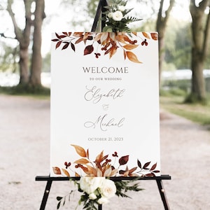 Fall Wedding Welcome Sign Template (18x24" & 24x36"), Autumn Wedding Welcome Sign Printable, Editable Wedding Welcome Sign Download, CORJL