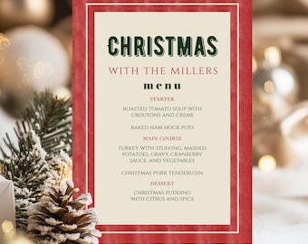 Christmas Menu Template, Editable Holiday Party Invite (Digital Download)