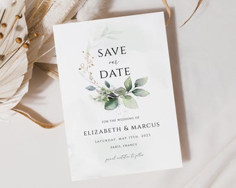 Greenery Save the date invitation template, Date Announcement card template, Reception template, Greenery Wedding Printable Invite