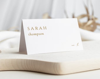 Minimal Wedding Place Cards Template, Modern Wedding Place Cards for Wedding, Editable Printable Gold Place Card Template, Edit with CORJL