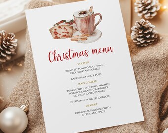 Christmas Menu Template, Winter Holiday Party (DIY Editable)