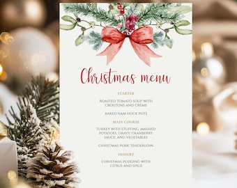 Editable Christmas Menu Template, Holiday Party Invitation (Digital Download)