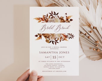 Autumn Bridal Brunch Invitation, Fall Bridal Shower invite,Printable Bachelorette Weekend Invitation, Editable Hen Party, Fall Foliage Card