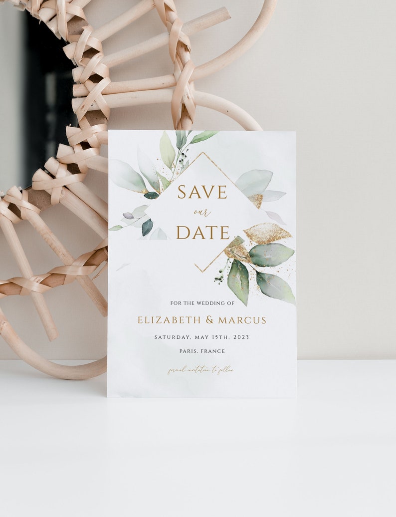 Greenery Save the date invitation template, Date Announcement card template, Reception template, Greenery Wedding Printable Invite imagem 3