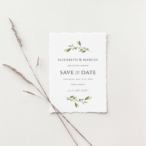 Greenery Save the Date Hochzeitseinladung, Datumsankündigungskartenvorlage, Empfangseinladungsvorlage, digitaler Download, Bearbeiten mit Corjl Bild 3