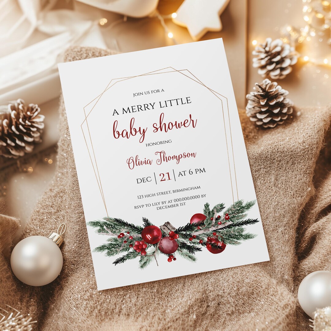 Plantilla de invitación para baby shower navideño, vacaciones de ...