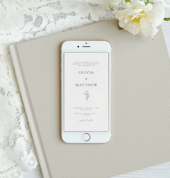 Minimalist Wedding E-vite Template, Modern Smartphone Invitation (Digital)