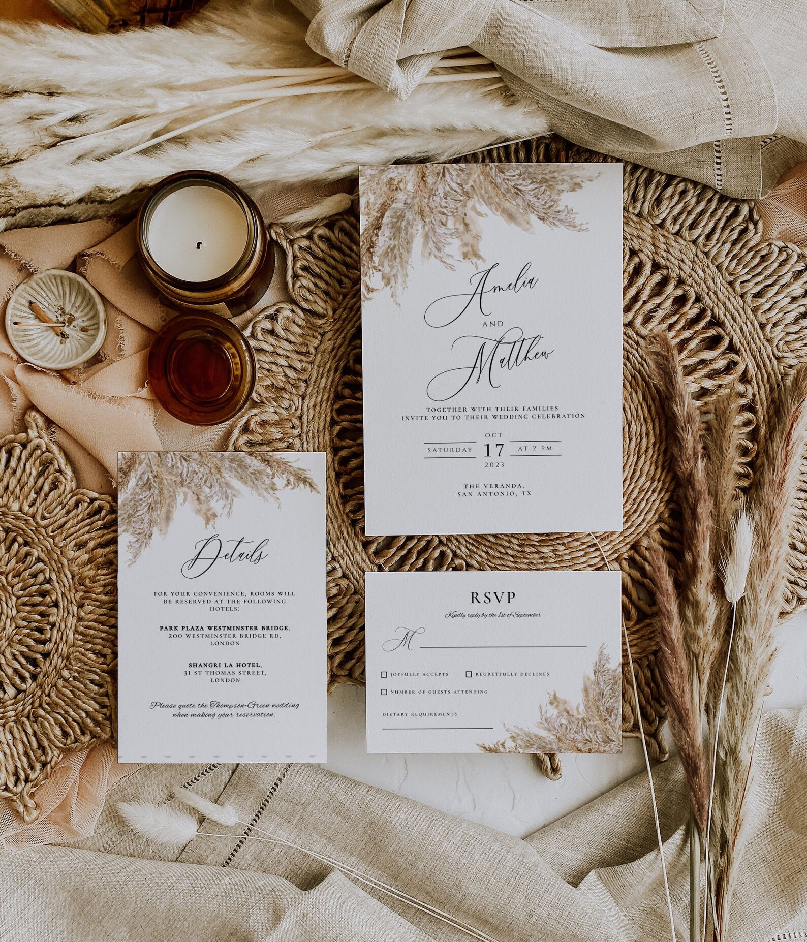 Pampas Grass Wedding Invitation Suite PRINTABLE EDITABLE - Etsy
