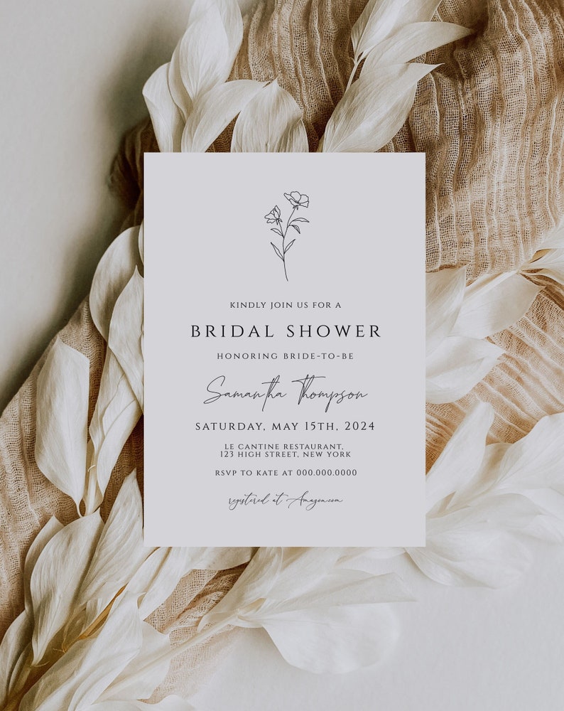 Simple Bridal Shower Invitation Template, Elegant, Minimal Invite, Minimalist, Modern, 100% Editable, Instant Download CORJL template image 1