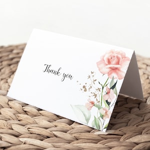 Blush Rose Thank you card template, Printable wedding thank you card, Instant download, Edit with Corjl